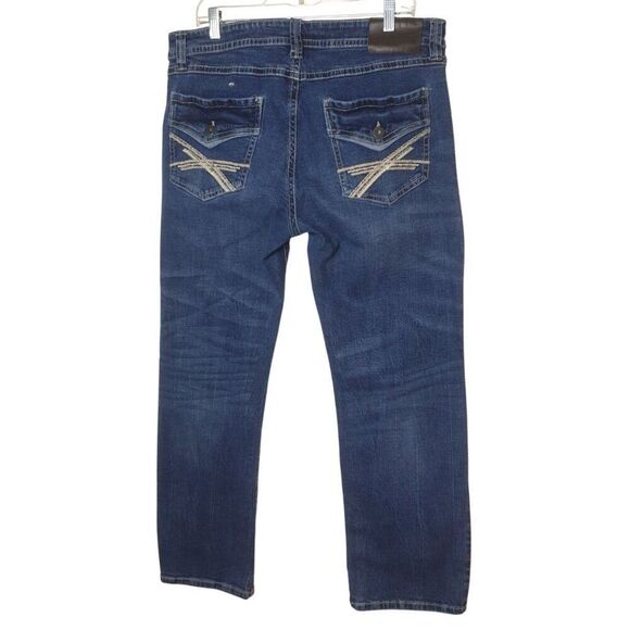 TK Axel Mens Slim Boot Jeans 36x32 Blue Denim Embroidered Pockets Preppy Clean - Picture 4 of 8